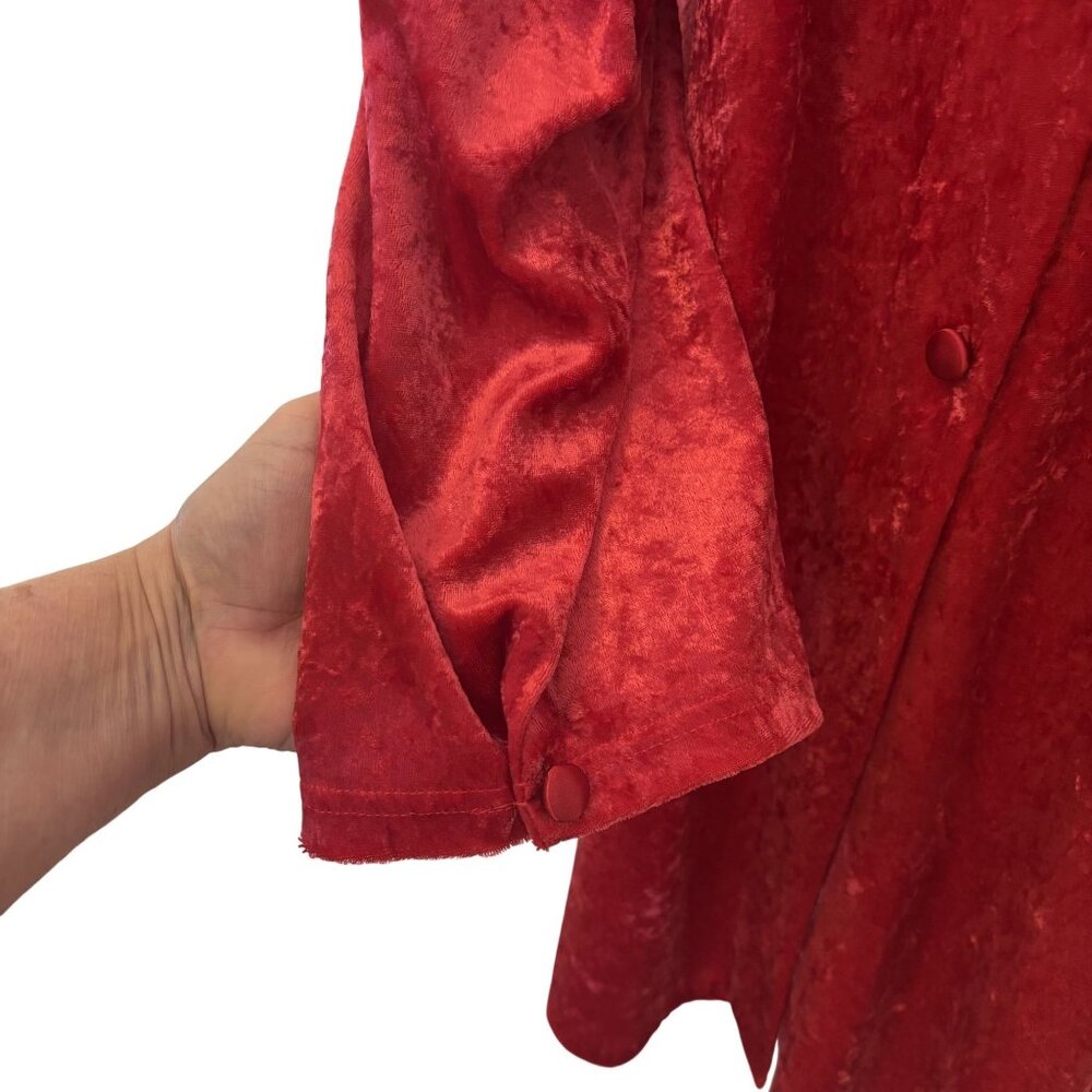 Vintage Cacique Red Crushed Velvet Long Sleeve Button-Up Tunic Made In Hong Kong - Picture 7 of 11